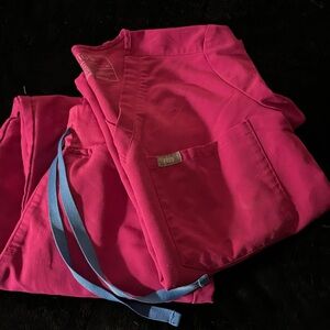 Figs Rasberry scrub-set with Blue Ties